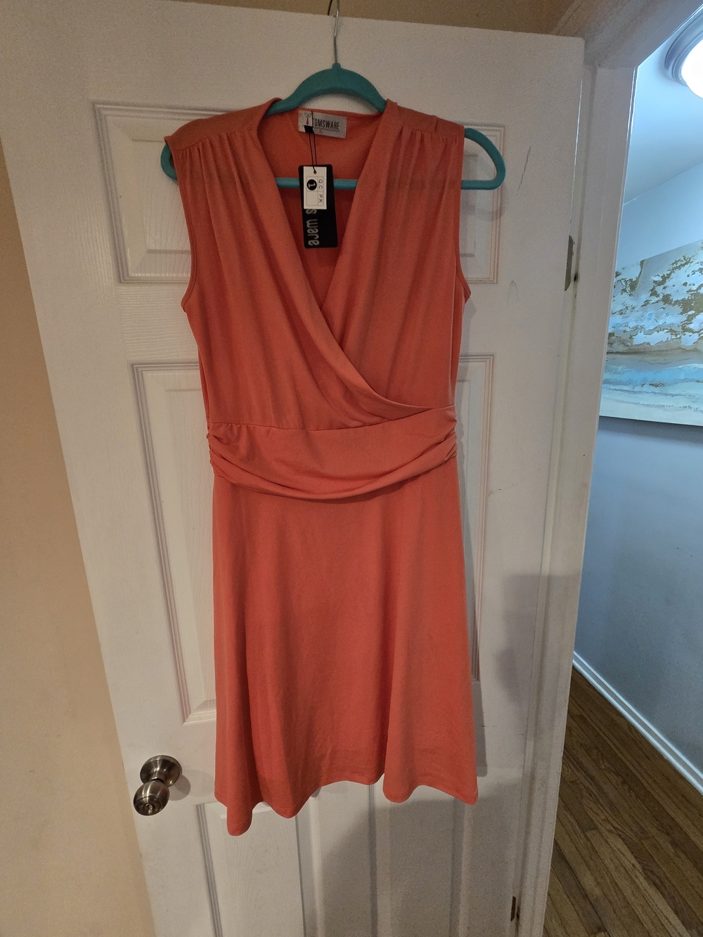 Sleeveless Coral Faux-Wrap Dress